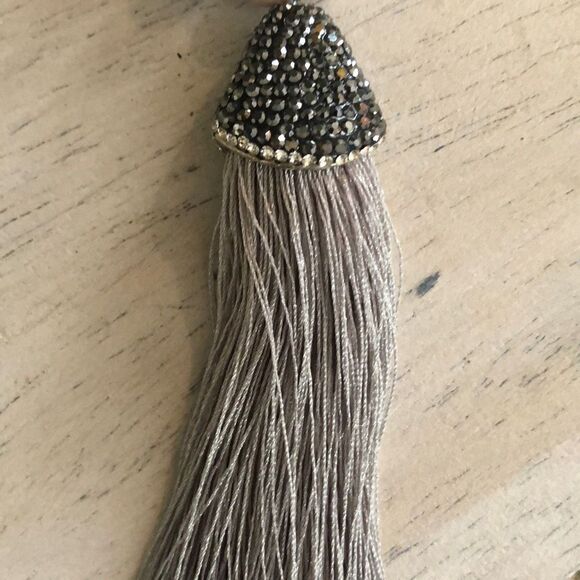 Pink and Gray stone bead long tassel necklace￼ - Picture 2 of 6